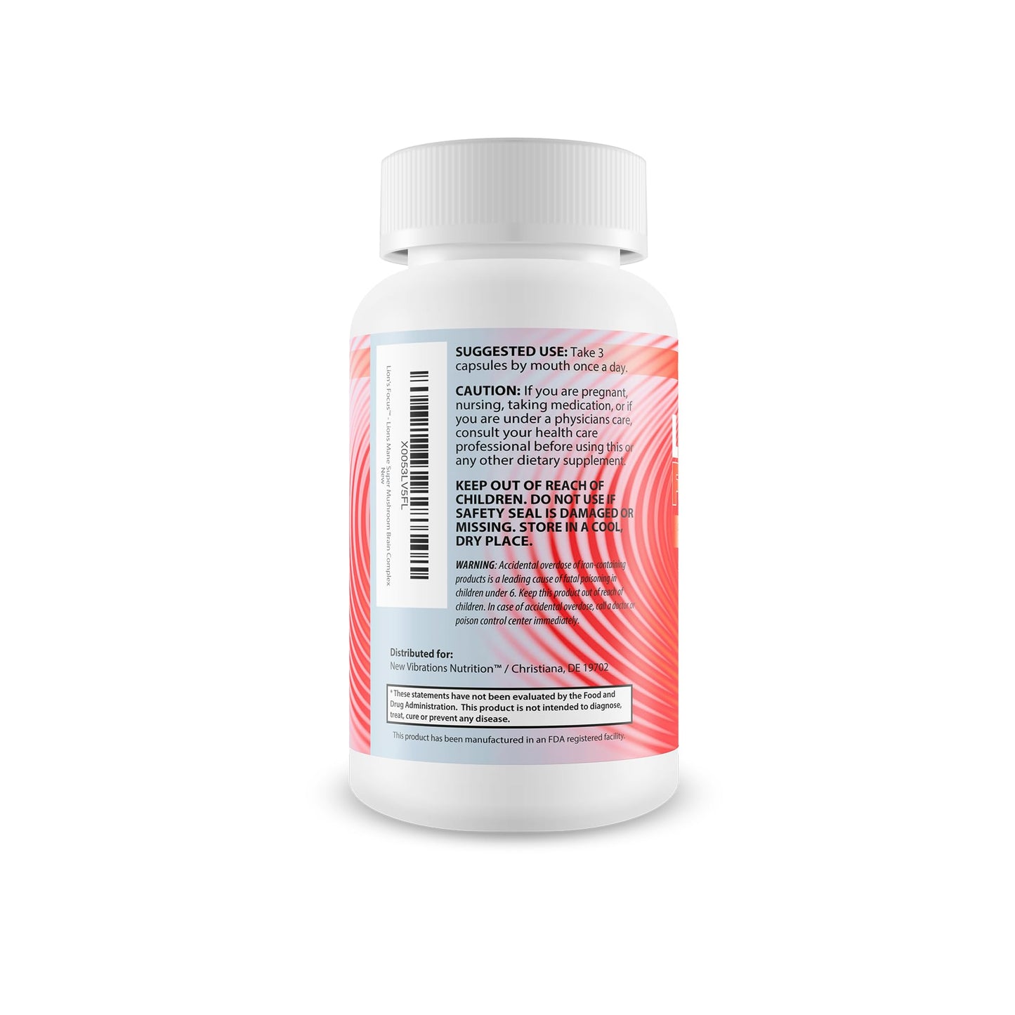 New Vibrations Nutrition Lions Mane Focus Mushroom Supplement Capsule, 90 Count