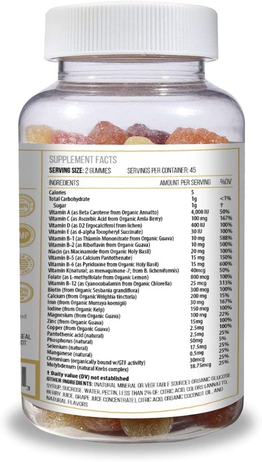 ACTIF Organic Bariatric Gummies with 25+ Organic Vitamins and Minerals for Bariatric Surgery, Advanced Formula, 90 Count