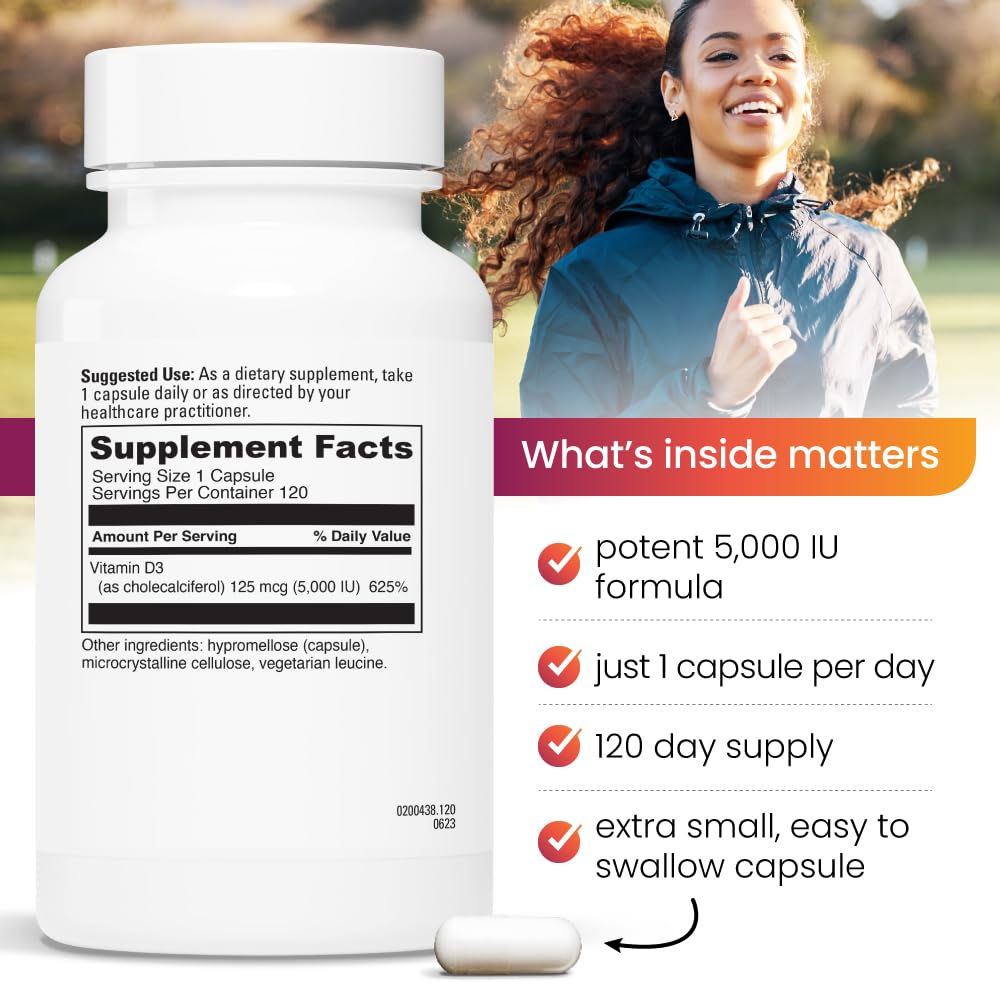 REVITALIZE Vitamin D3 5000 IU Supplement for Immune Support & Bone Health Capsule, 120 Count