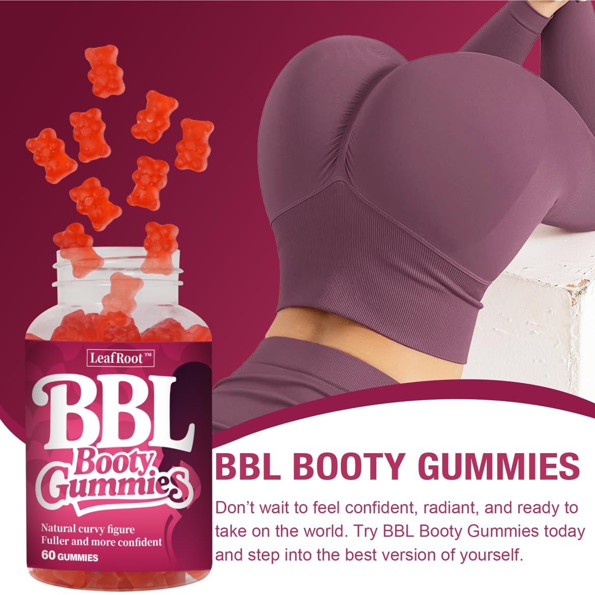 Leafroot BBL Gummies for Fitness Growth - 60 Gummies