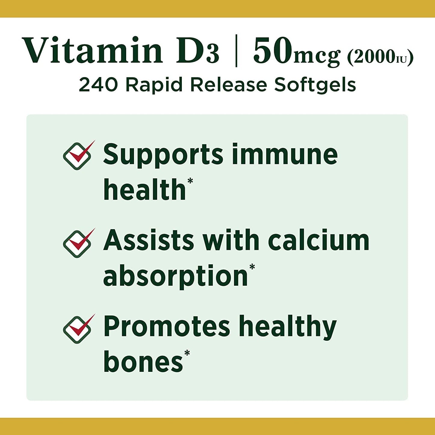 Nature's Bounty Vitamin D 2000 IU Softgels, 240 Count