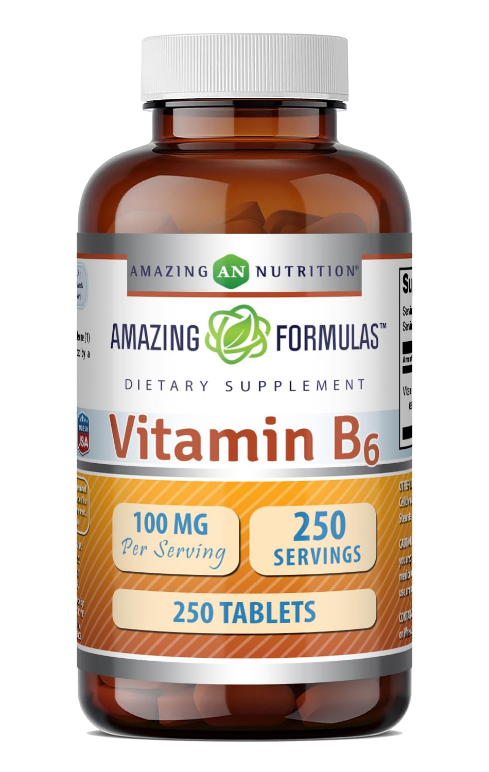 Amazing Nutrition Vitamin B6 Supplement Tablets (100 mg per serving), 250 Tablets