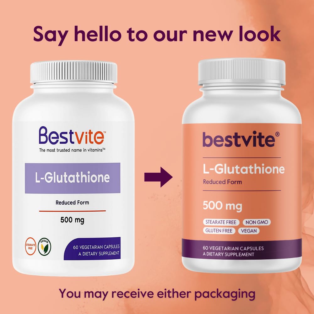 BESTVITE L-Glutathione 500mg Vegetarian Capsules, 60 Capsules