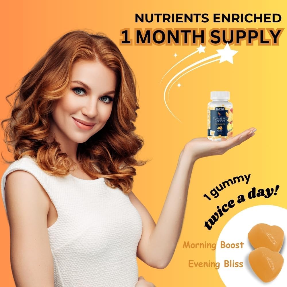 SOHM Adds Life to Lives Turmeric Ginger Gummies for Joint Support, Skin Health & Daily Wellness, Gluten & Gelatin Free, 60 Gummies