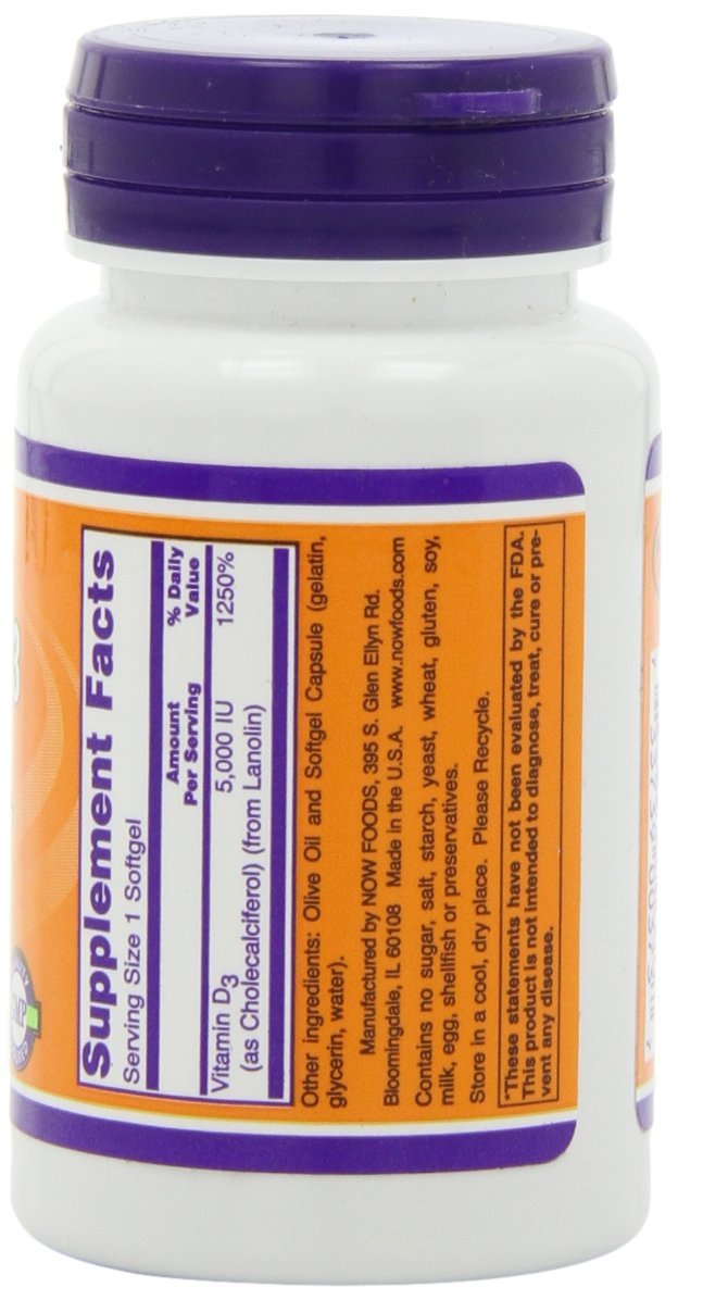 NOW Foods Vitamin D-3 5000 IU Softgels, 480 Softgels