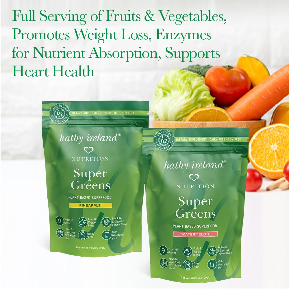 Kathy Ireland Nutrition Plant Based Super Greens Powder Mix Watermelon, 9.5 oz