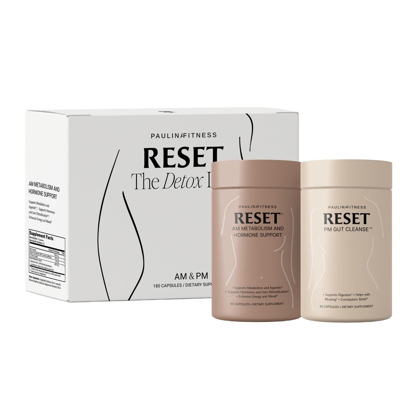 Paulina FITNESS Reset Detox Duo AM + PM Weight Loss Support Bundle Capsules, 180 Capsules