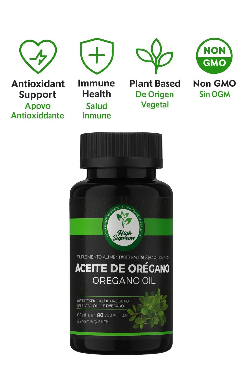 HIGH SUPREME Oregano Oil Capsules, 60 Count, Non-GMO