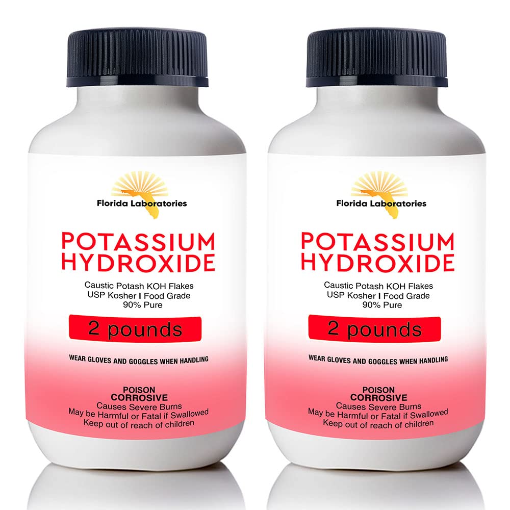Florida Laboratories Potassium Hydroxide 90% Pure Food Grade Caustic Potash USP Powder 64 Ounce