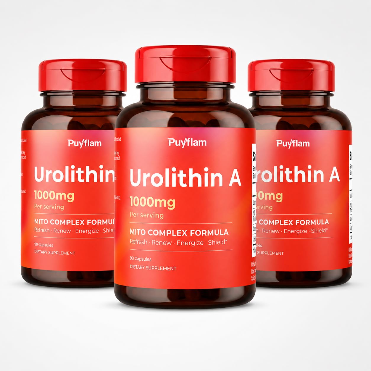 Puyflam Urolithin A 1000mg High Potency 4-in-1 Complex with PQQ, CoQ10 & L-Ergothioneine for Cellular Renewal & Healthy Aging, Mitochondrial & Muscle Health Support, 270 Capsules