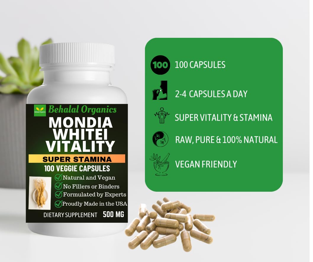 Behalal Organics Mondia Whitei Natural Pure Supplement (Mulondo, Entengo, Mukombero, Gondolosi, White Ginger) 100 Capsules