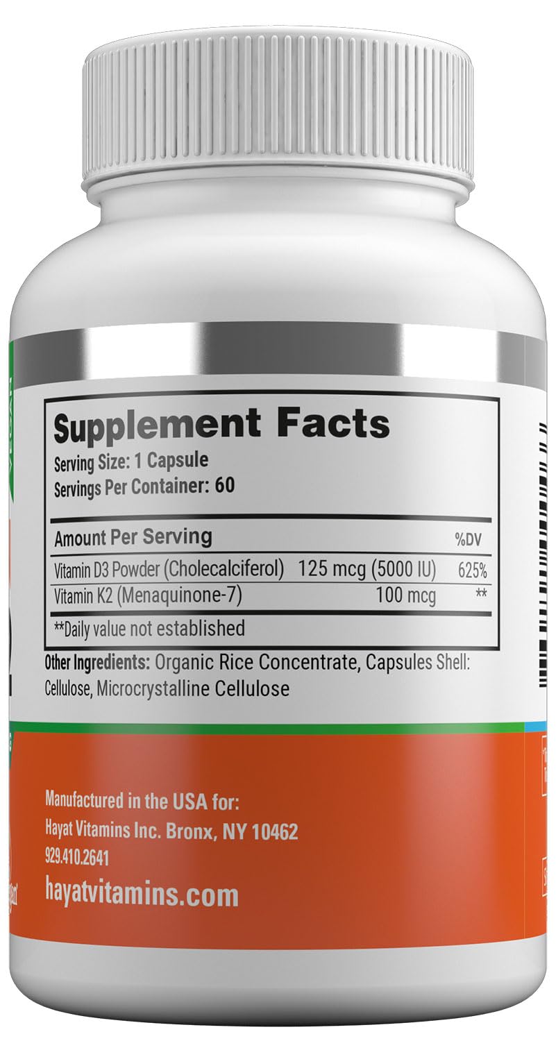 HAYAT Vegan Vitamin D3+K2, 60 Tablets