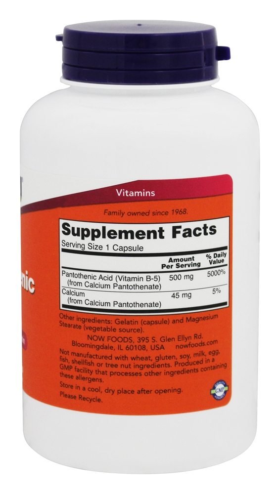 NOW Foods Pantothenic Acid Capsule 500 mg, 500 Capsules