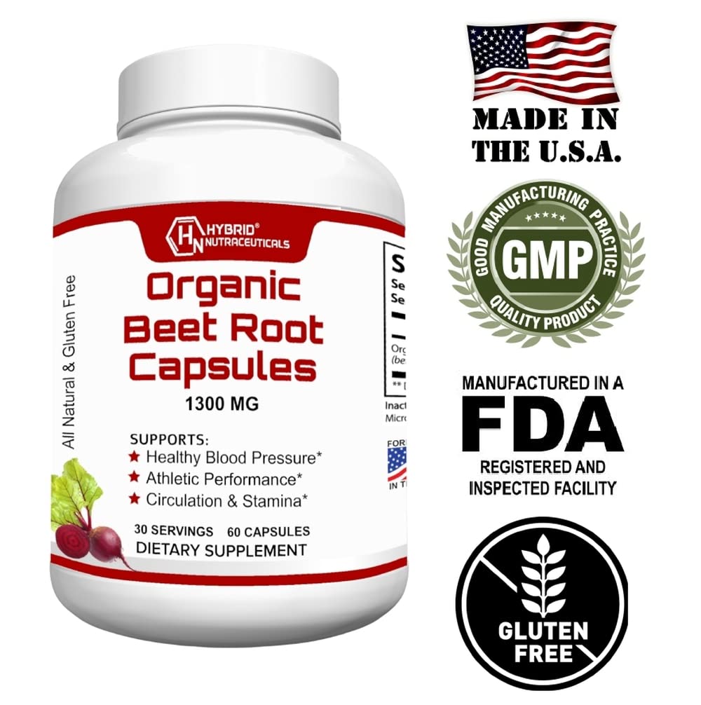 Hybrid Nutraceuticals Organic Beet Root Capsules 1300mg, 60 Capsules