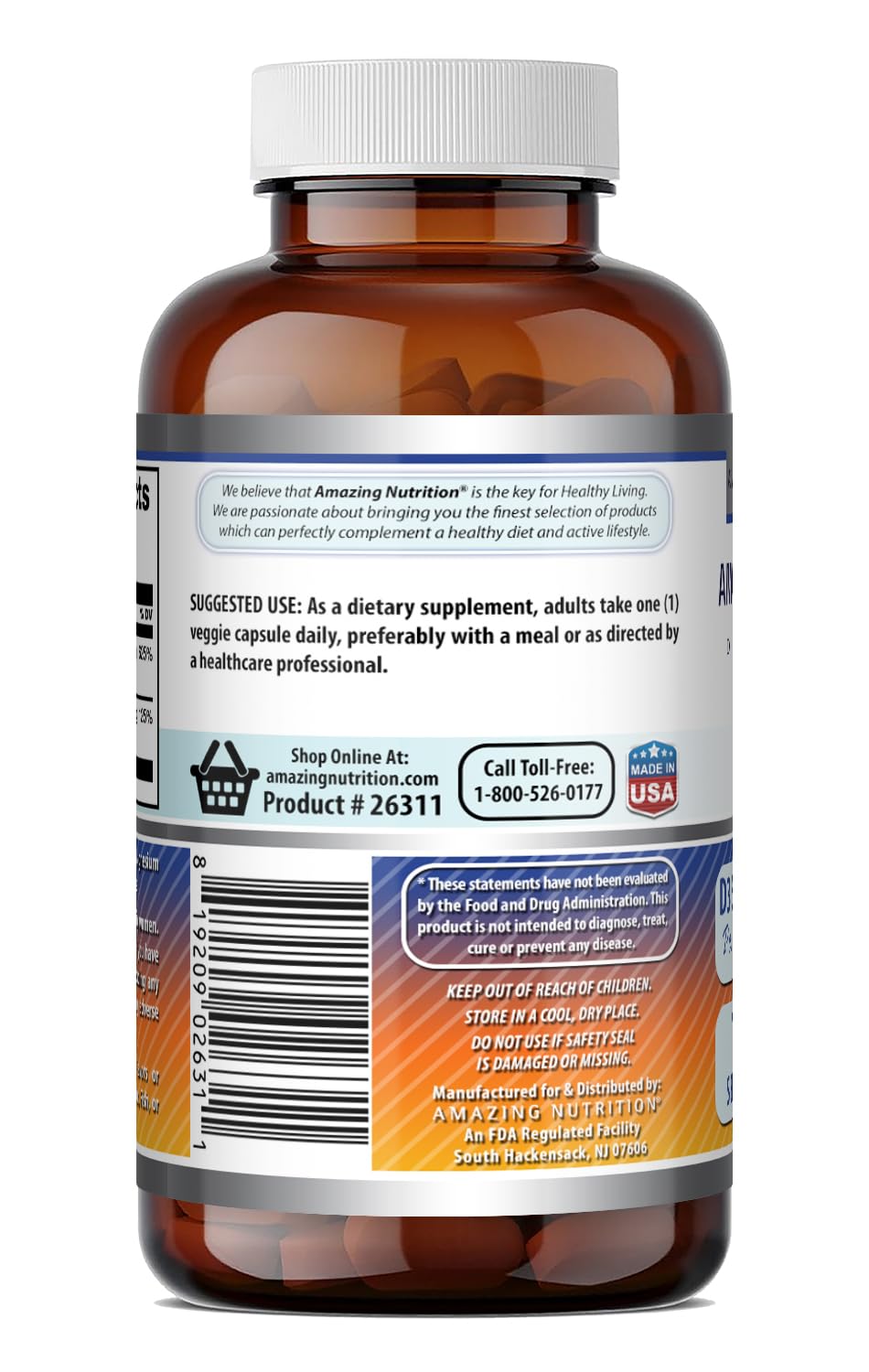 Amazing Nutrition Vitamin D3 5000 IU with Vitamin K2 100 mcg Veggie Capsules, 120 Count