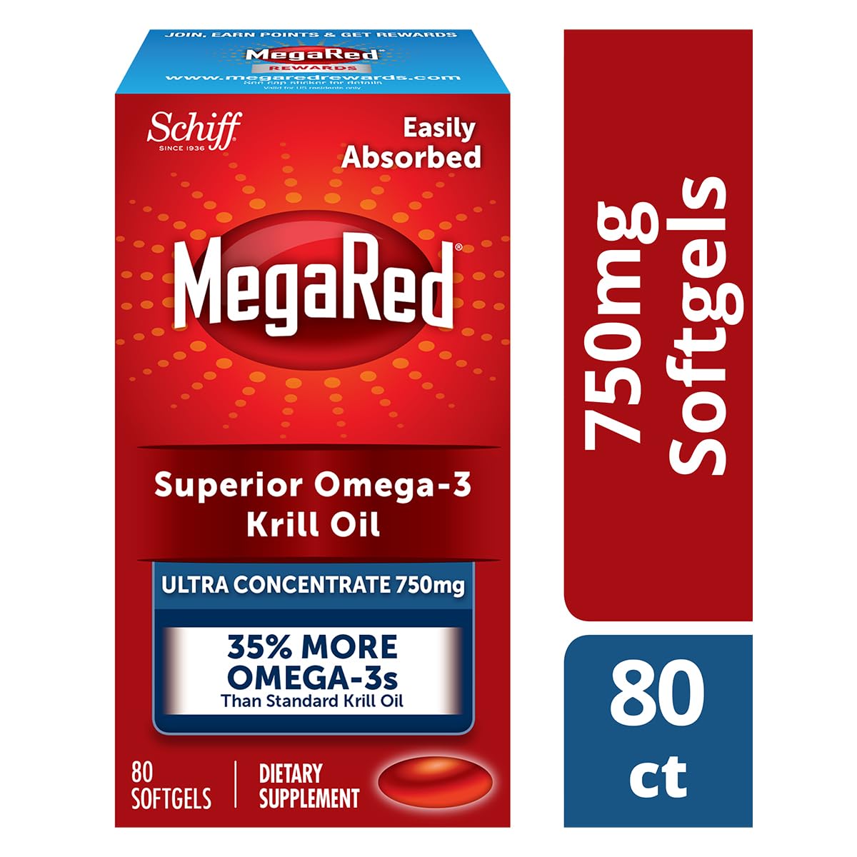 MegaRed Ultra Concentrate 750mg Omega-3 Krill Oil Fatty Acid Supplement with EPA/DHA, Astaxanthin, No Fish Oil Aftertaste, 160 Softgels