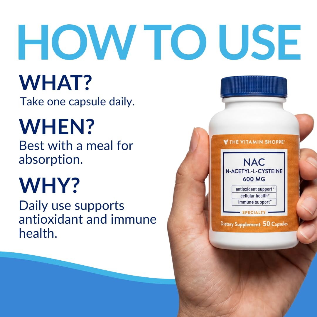 The Vitamin Shoppe NAC Supplement 600mg N-Acetyl L-Cysteine Capsules, 50 Count
