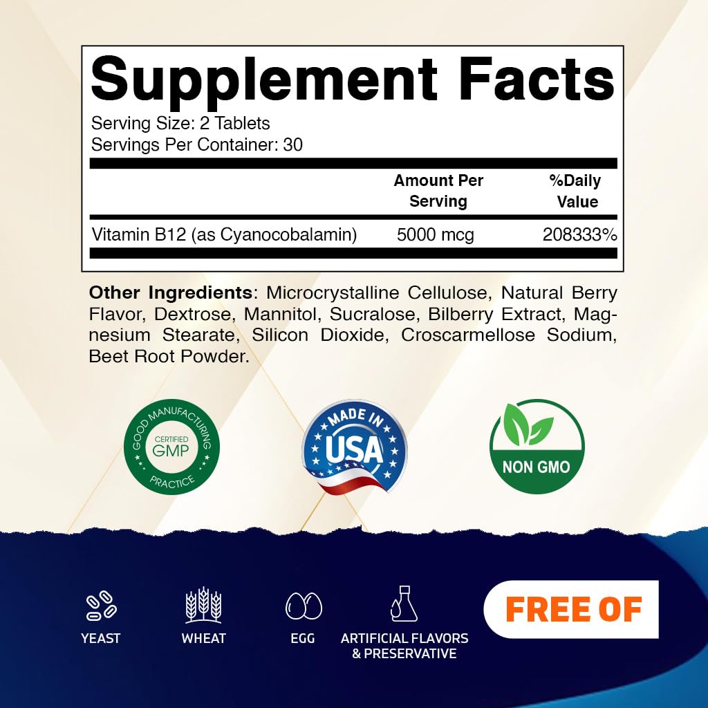 Vitamatic Vitamin B12 5000 mcg Tablets, 60 Tablets