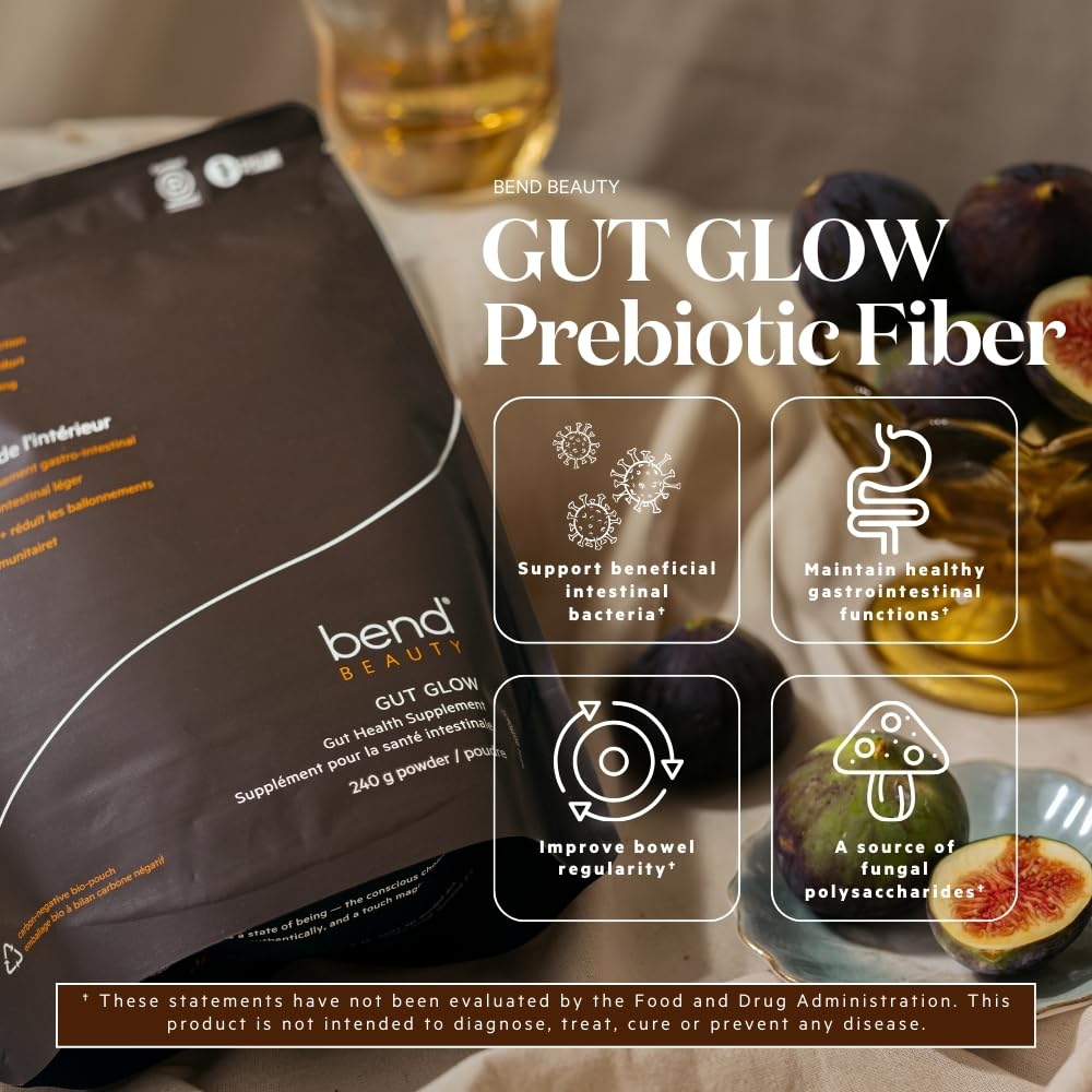 Bend Gut Glow Daily Prebiotic Fiber Supplement Powder with Tremella Mushroom Extract, 8.46 Ounce