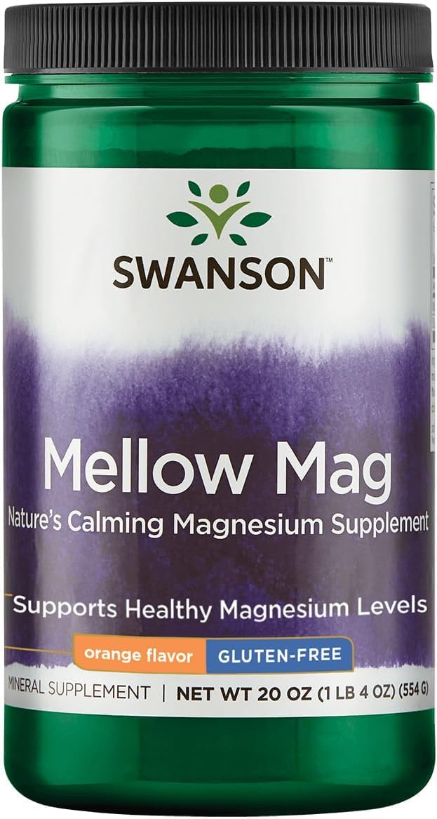 Swanson Mellow Magnesium Drink Bone & Muscle Support Health Supplement Vegan Non-GMO Sugar Free Magnesium Carbonate 330 mg Powder 20