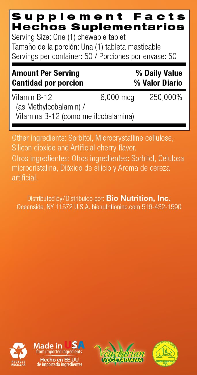 Bio Nutrition B-12 Sublingual Tablet Chewable, 50 Tablets