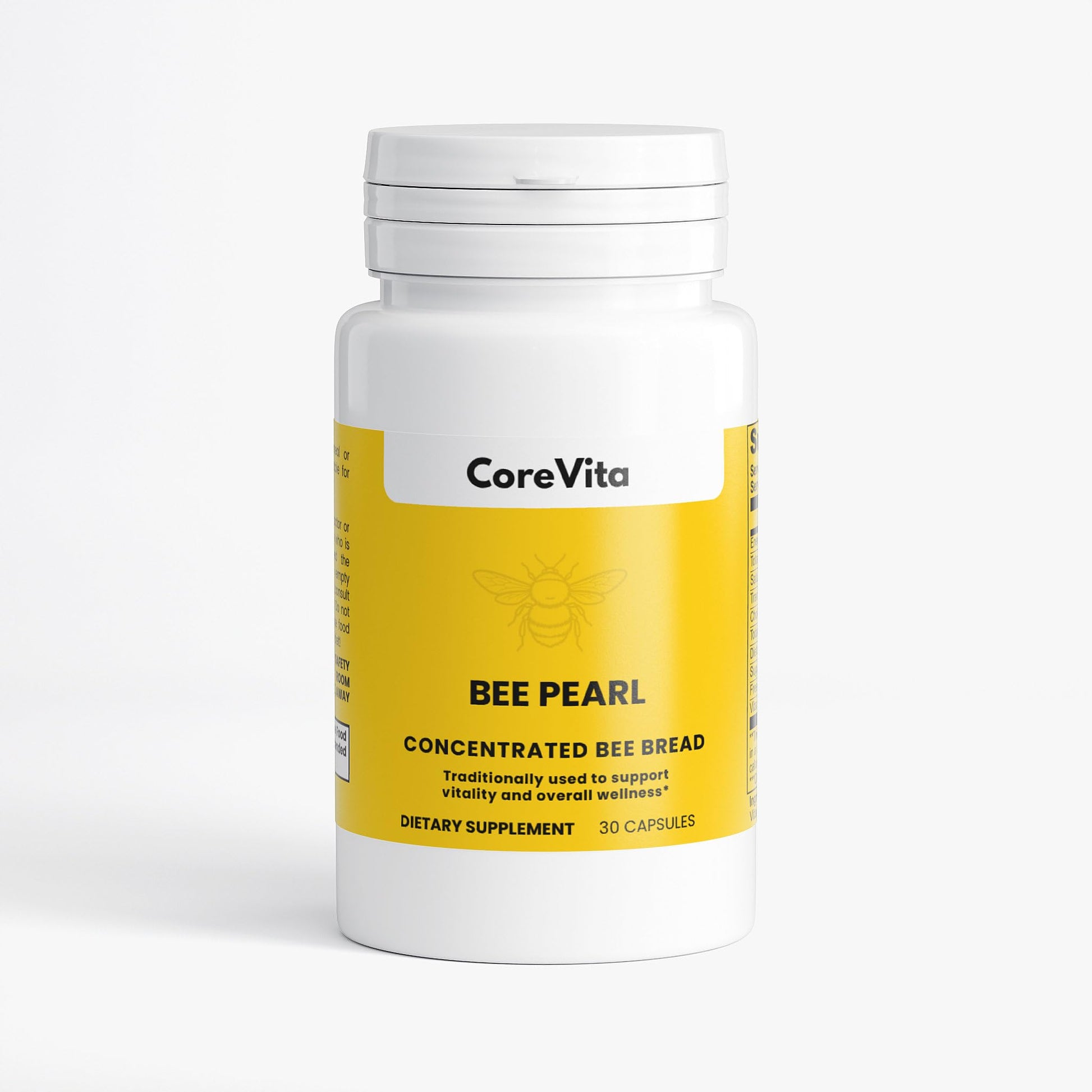 CoreVita Bee Pearl Capsules – Freeze-Dried Bee Bread Supplement for Energy, Immunity & Vitality Support – Natural Superfood, Non-GMO, 30 Capsules