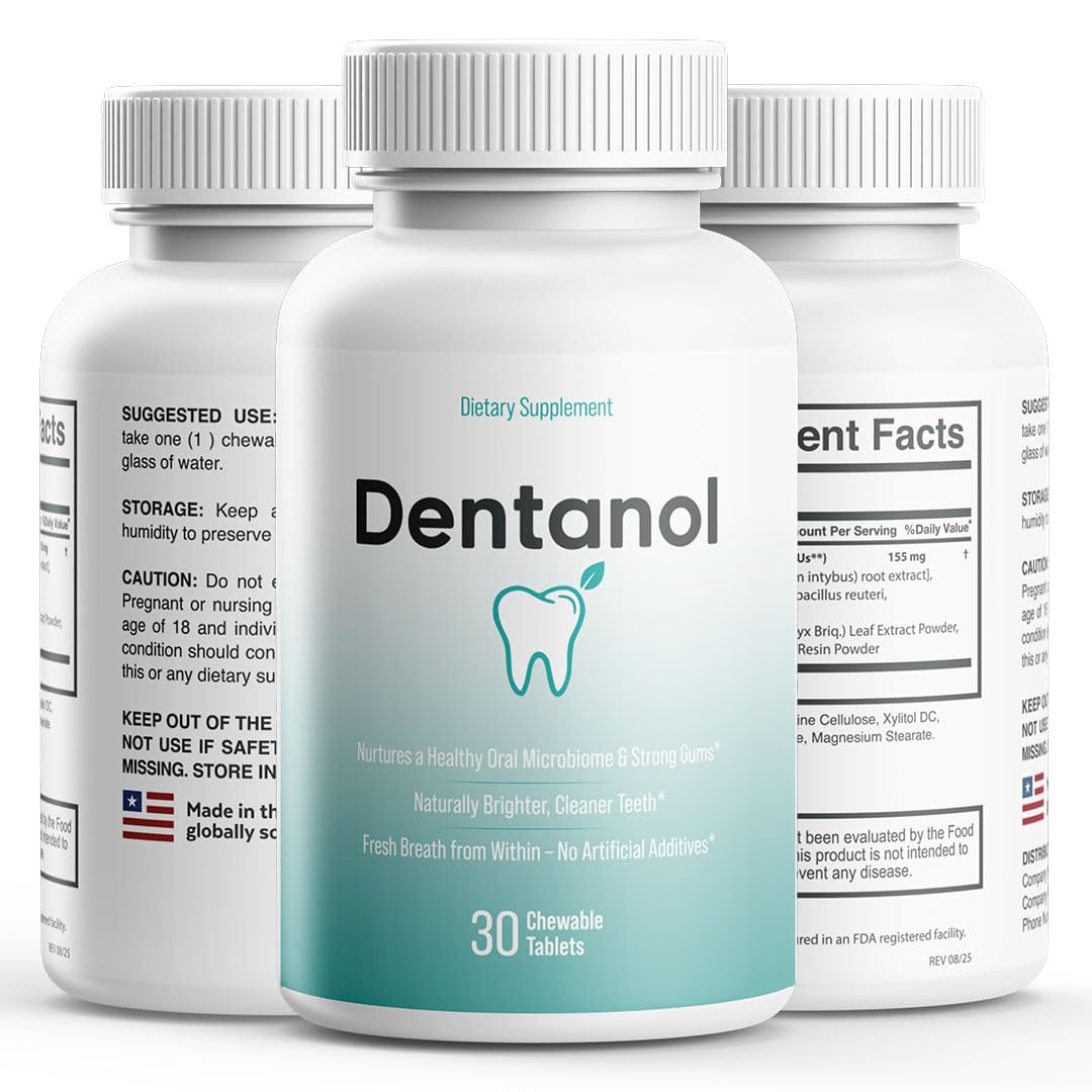 DENTANOL Oral Probiotic Supplement with Arctic Pine Resin & 4 Probiotic Strains, Chewable, 30 Count