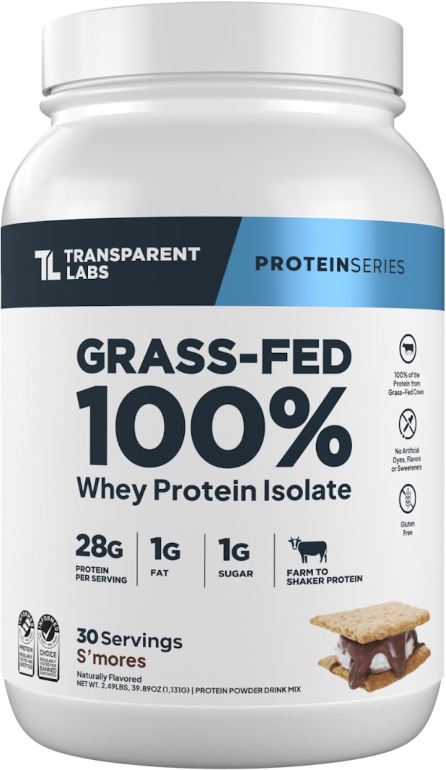 Transparent Labs Grass-Fed Whey Protein Isolate Powder, 30 Servings