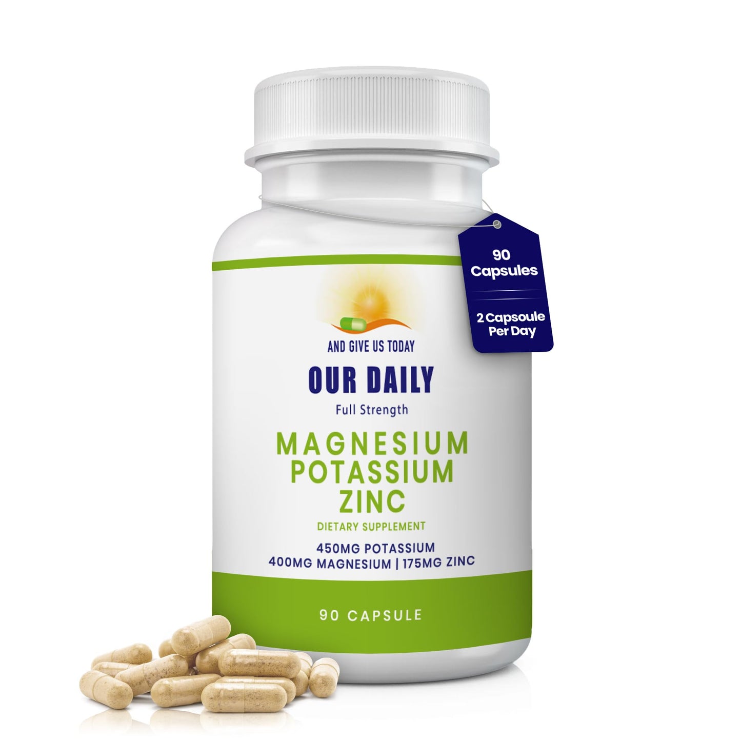 AND GIVE US TODAY OUR DAILY Our Daily Vites Potassium Magnesium Supplement with Zinc 1025mg 90 Capsules