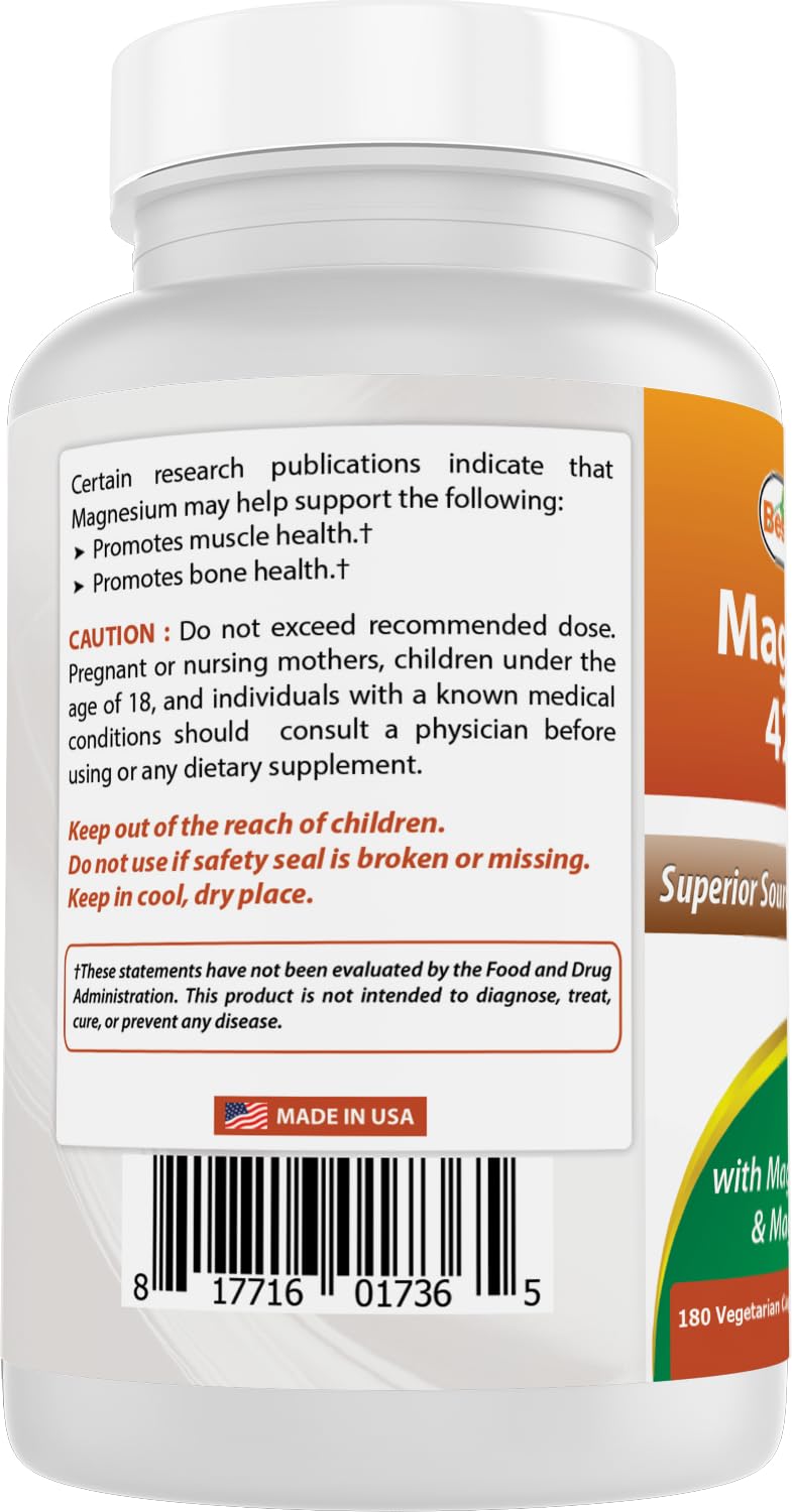 Best Naturals Magnesium 425 mg Capsule 180 Count