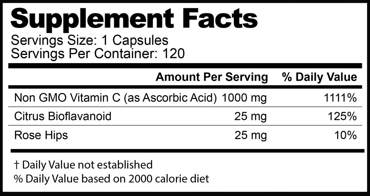 SummerSculpt Vitamin C 1000 mg Immune Support Capsules, Non-GMO, 120 Capsules