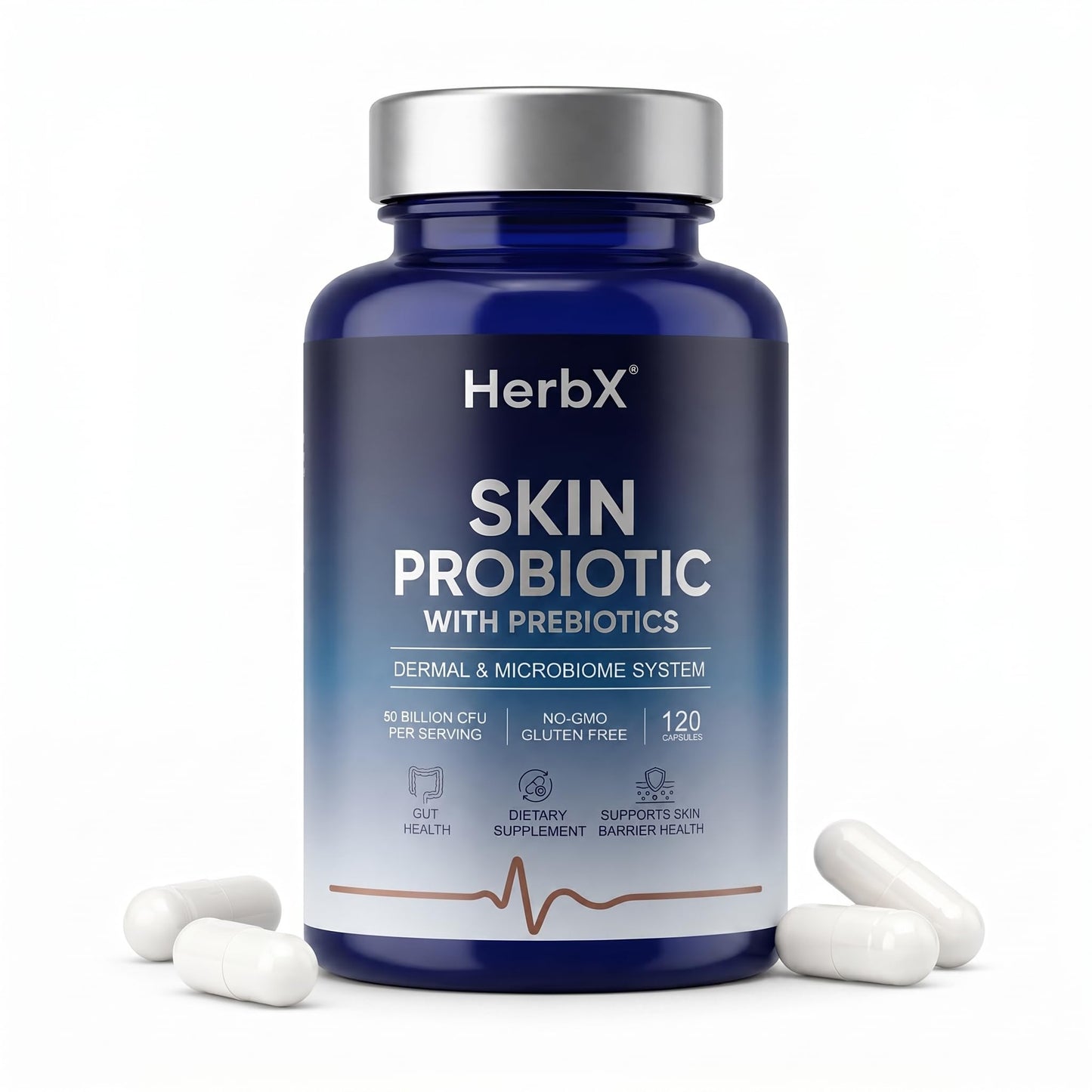 HerbX Skin Probiotic Veggie Capsules, 120 Capsules