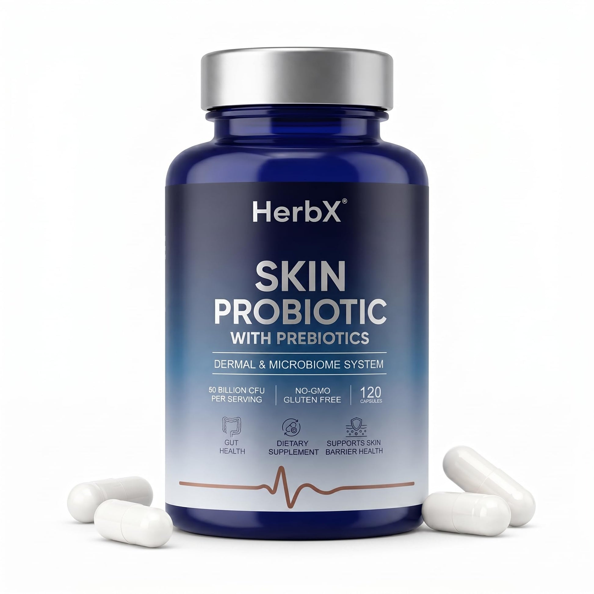 HerbX Skin Probiotic Veggie Capsules, 120 Capsules