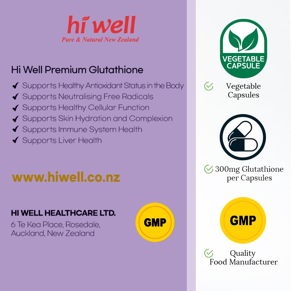 HI WELL PURE & NATURAL NEW ZEALAND Premium Glutathione with Marine Collagen Capsules 90 Count