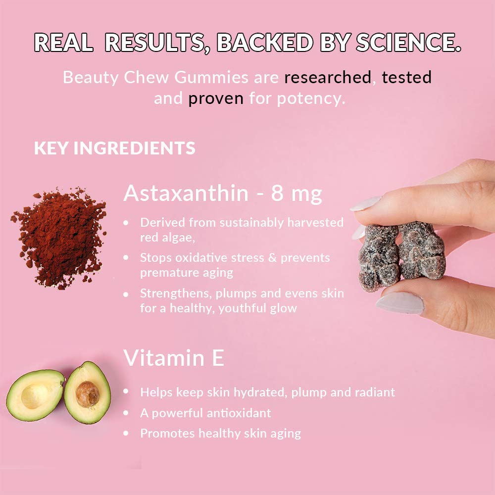 Beauty Chews Astaxanthin and Vitamin E Gummies 56 Count