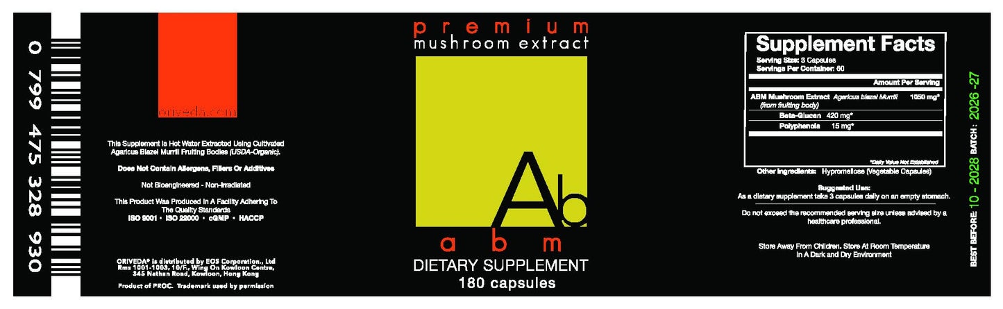 ORIVeDA ABM Agaricus blazei Murrill Extract Capsules 180 Count