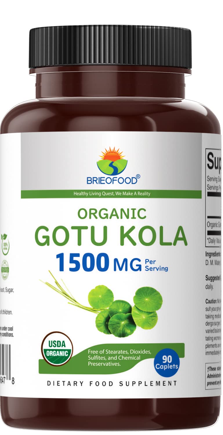 Brieofood Organic Gotu Kola 1500mg Tablet, 90 Count