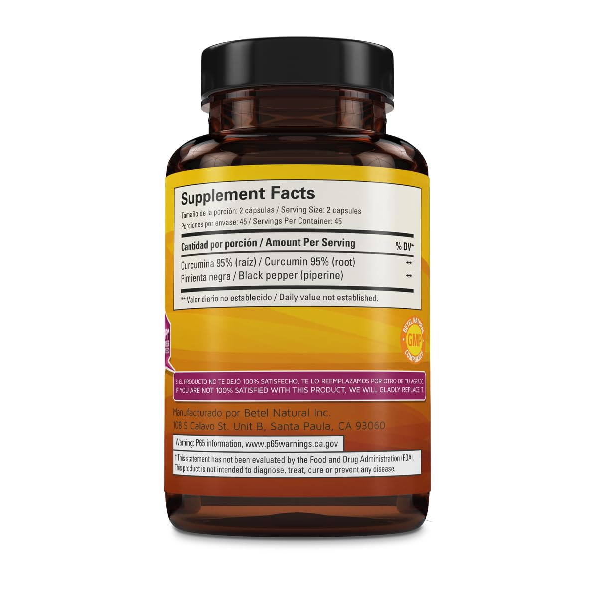 Betel Natural Premium Curcumin with Black Pepper Capsules, 90 Caps