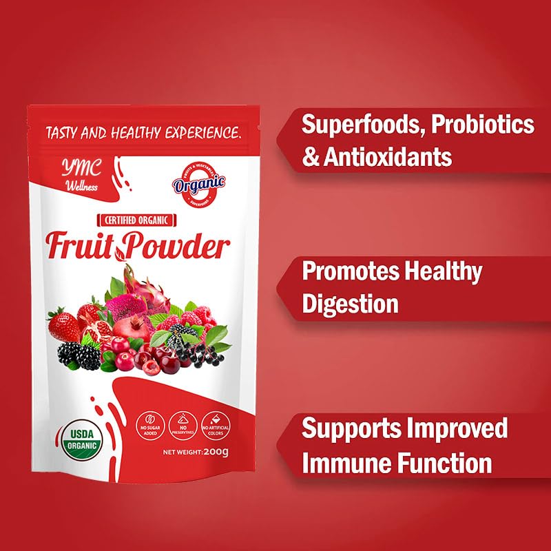YMC Wellness Organic Superfood Fruit Powder Smoothie & Juice Mix 7.37 oz