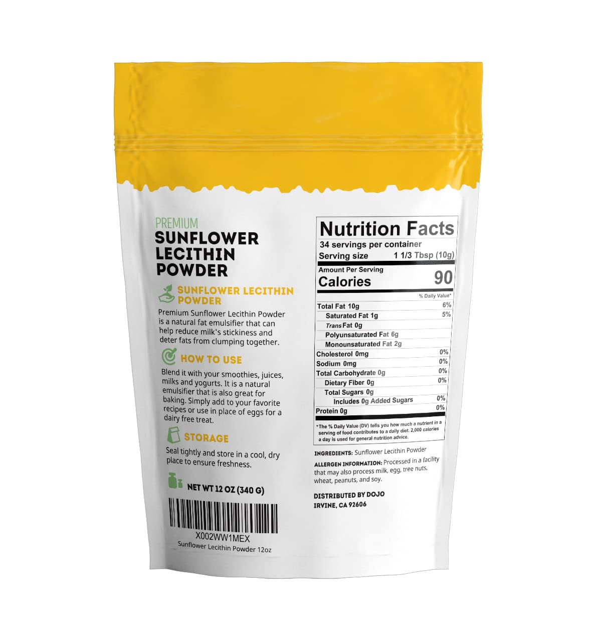 Kate Naturals Sunflower Lecithin Powder, 12 Ounce