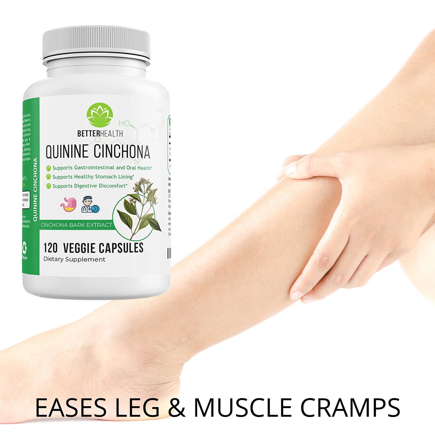 Better Health Quinine Cinchona Bark Extract Capsules 500 mg, 120 Count