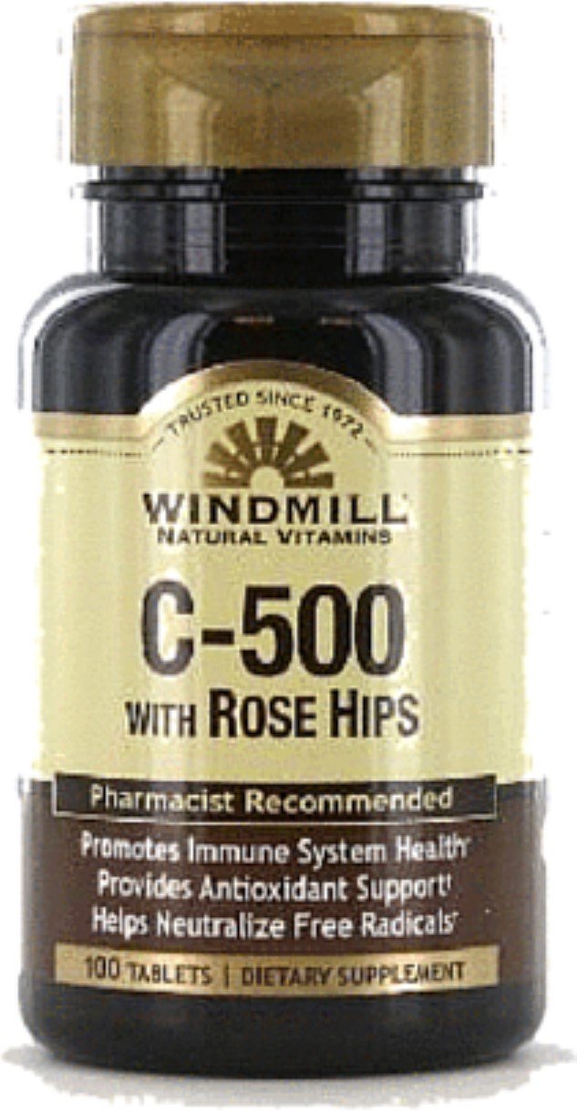 Windmill Vitamin C-500 Tablets with Rose Hips, 100 Tablets