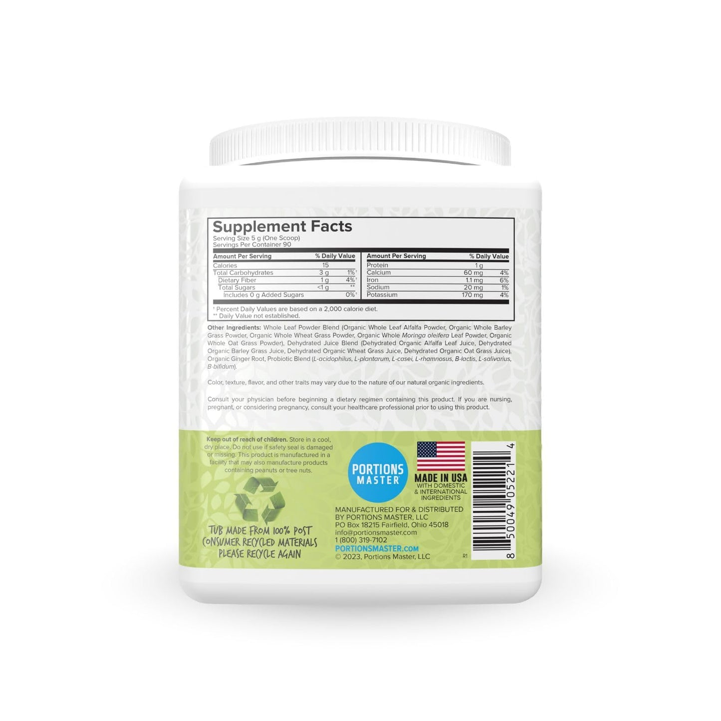Portions Master Vulcanic Supergreens, Wheatgrass & Spirulina Powder 15.8 Ounce
