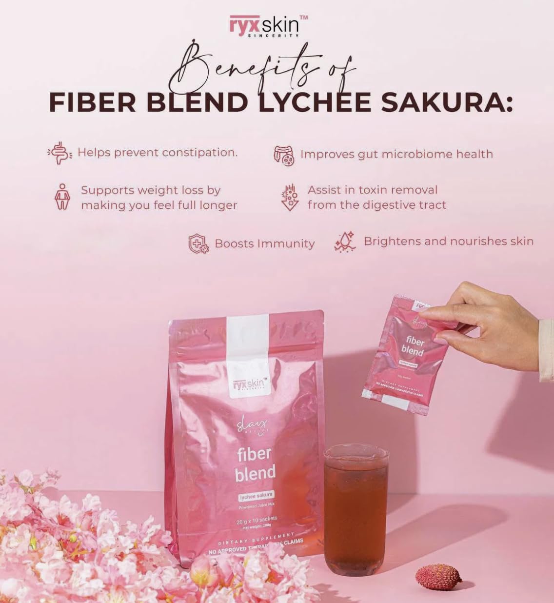 Generic R Y X Fiber Blend Honey Lemon + Sakura Lychee Drink Combo Pack Powder 8.8 Ounce