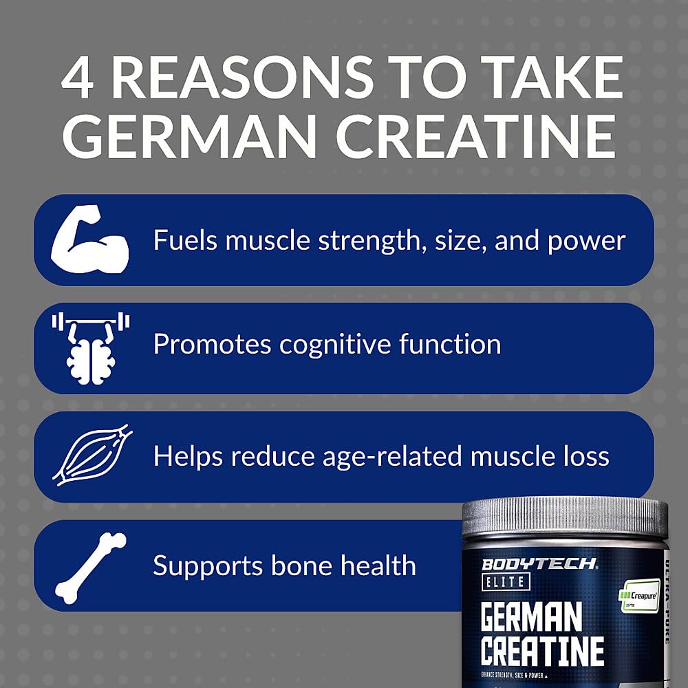 BodyTech Elite German Creatine with Creapure®, Creatine Monohydrate Powder, 60 Servings