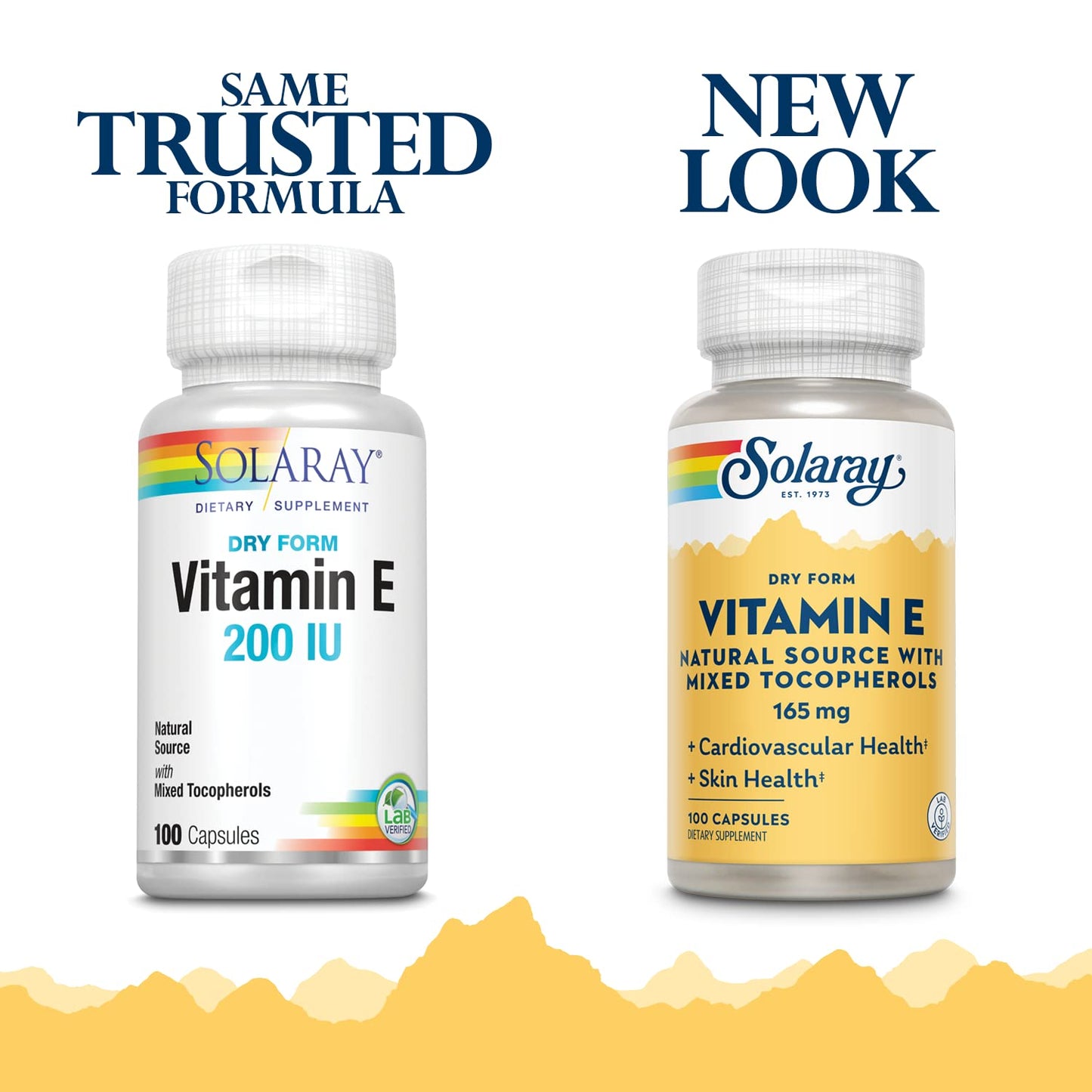 SOLARAY Vitamin E, Dry 200 IU with Mixed Tocopherols Healthy Cardiac Function & Skin Health Support, 100 Capsules