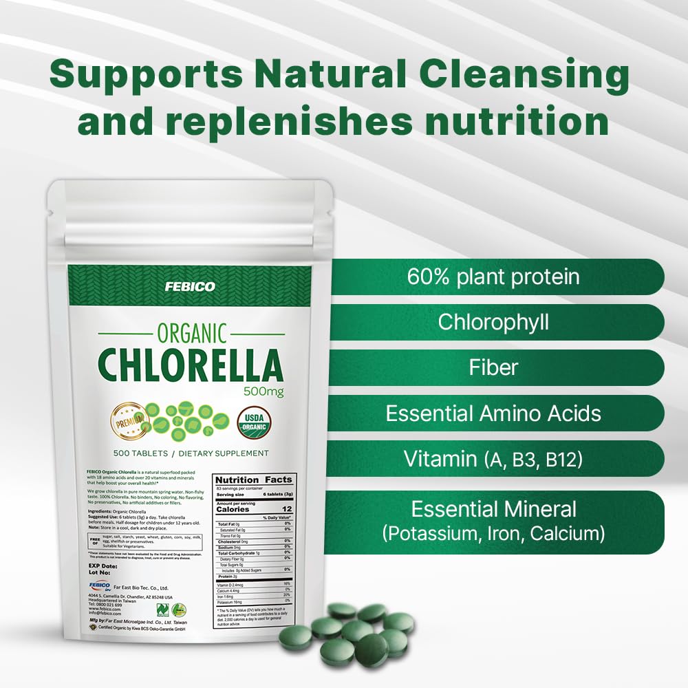 FEBICO Chlorella 500mg, 500 Tablets
