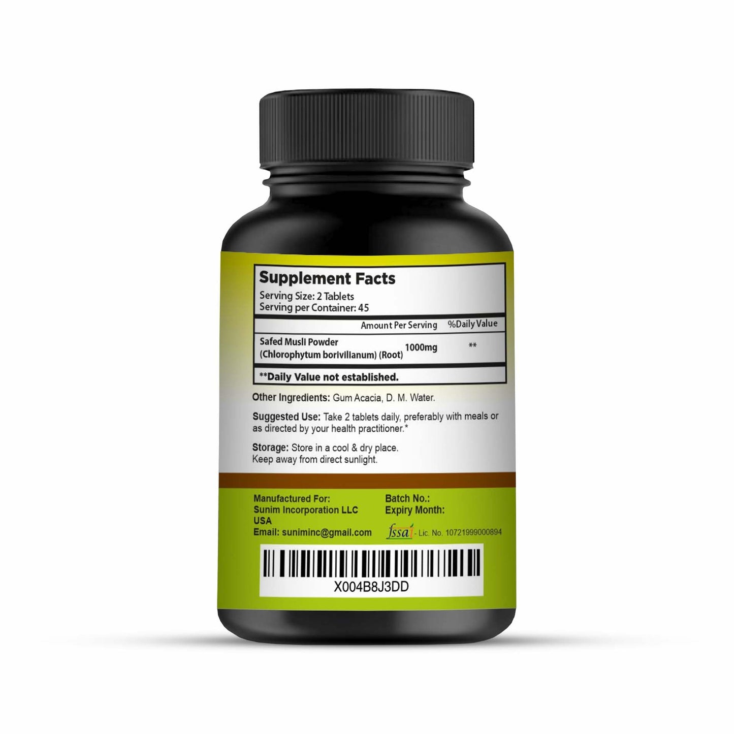 SunNature Safed Musli 1000 mg Tablets, 90 Tablets