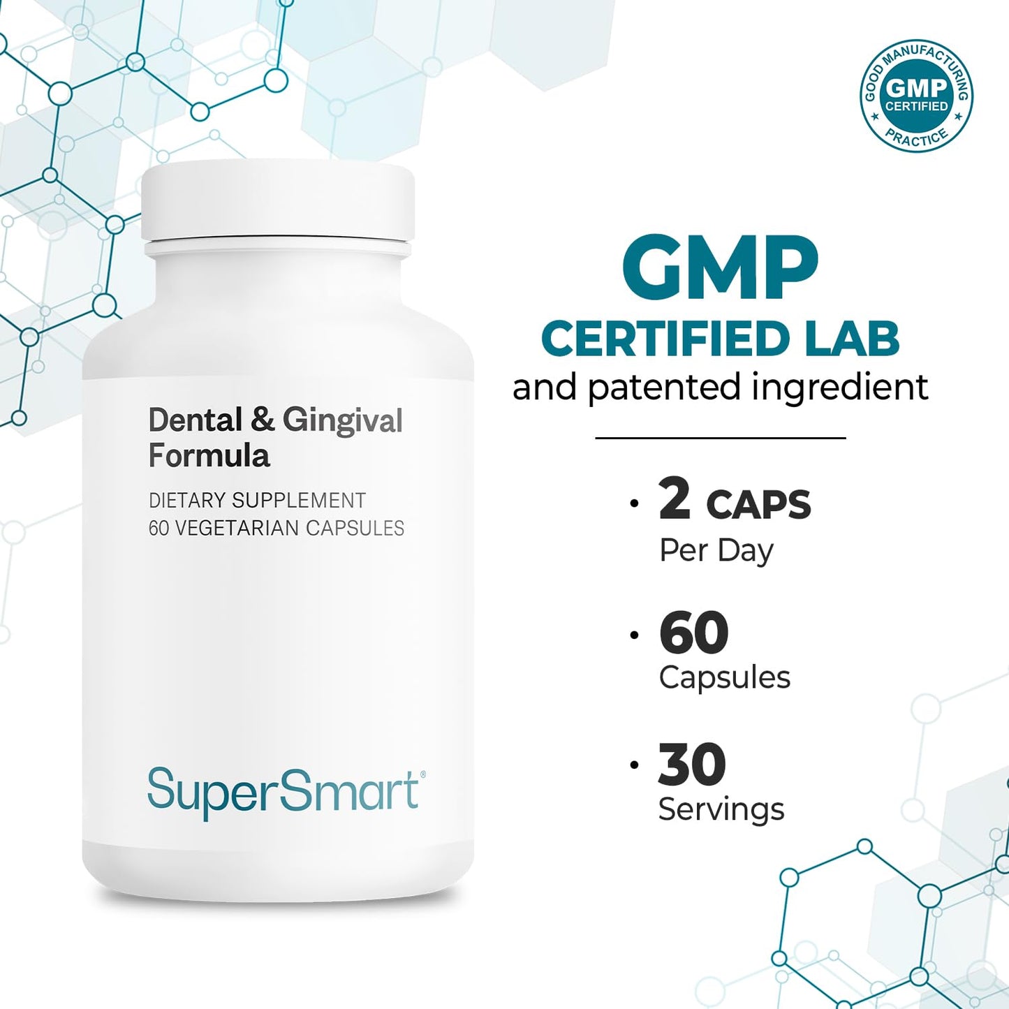 Supersmart Dental & Gingival Formula (Patented) Oral Care Supplement with TEES-10, 60 Vegetarian Capsules