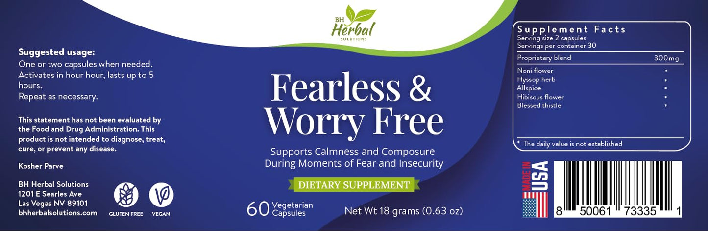BH Herbal Solutions Fearless and Worry Free Steady Nerves Support Capsules 30 Count